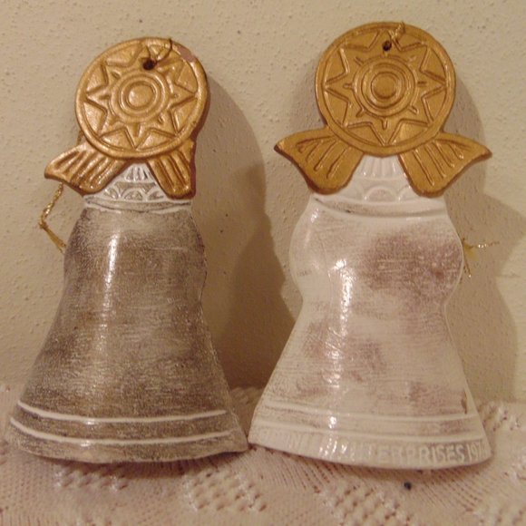 Vintage Hand Painted Ceramic Angels, Christmas Tree Ornaments, 3.63 inches tall - Picture 2 of 4